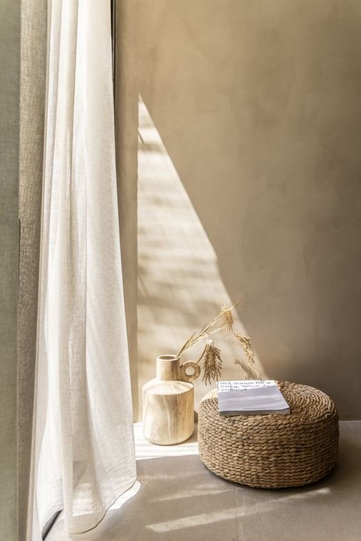 Morning light through the linen curtain