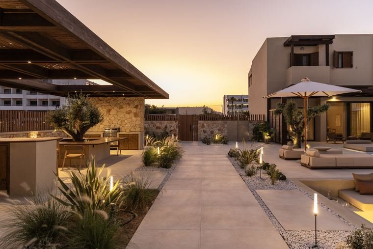 The courtyard path at sunset
